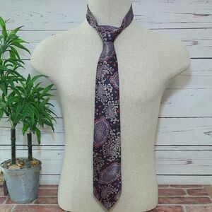 Ketch‎ Paisley Neck Tie Elegant Moody Grey Silver Cream Crimson Chic Polyester